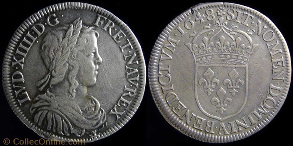 Louis XIV (1643-1715) - Demi ecu au buste juvenile 1648 A monnaies europe medievale france royales louis xiv 1643 1715 demi ecu au buste juvenile 1648 a