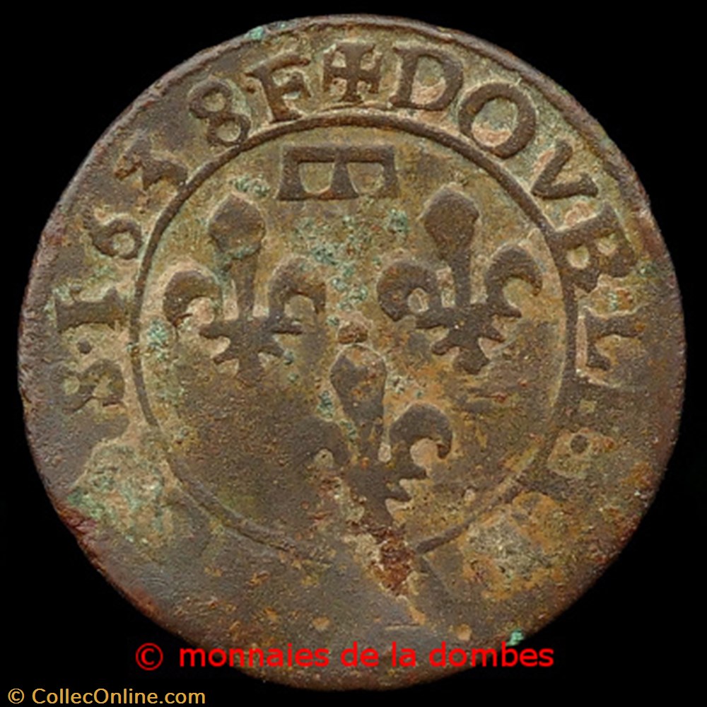 Gaston d'Orleans (1627-1650), Double Tournois type 8 - 1638 F monnaies france feodales gaston orleans 1627 1650 double tournois type 8 1638 f