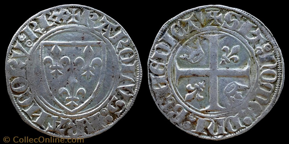 Charles VI (1380-1422) - Blanc guénar monnaies europe medievale france royales charles vi 1380 1422 blanc guenar
