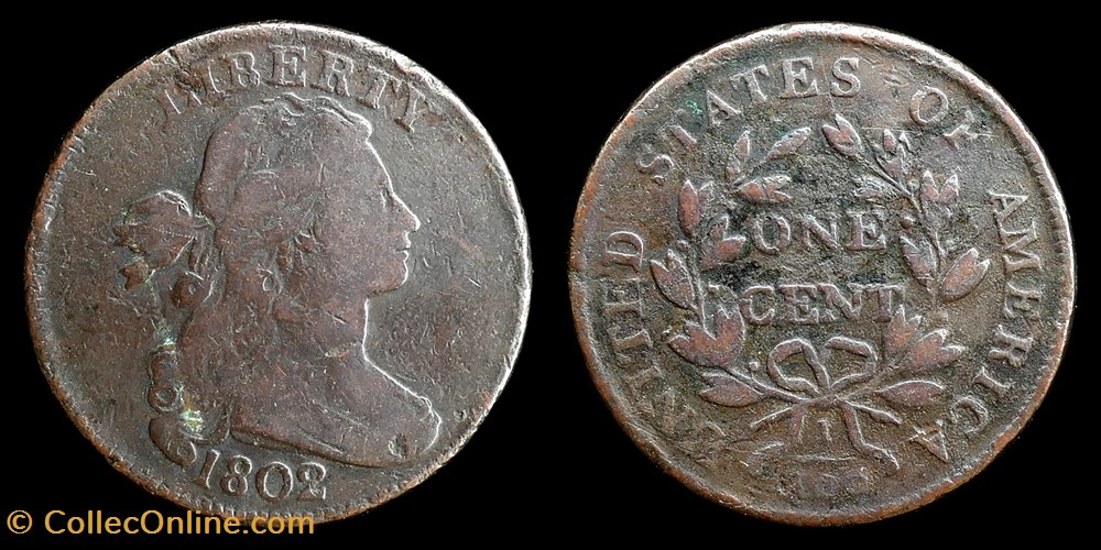 monnaies monde etats unis draped bust cent 1802