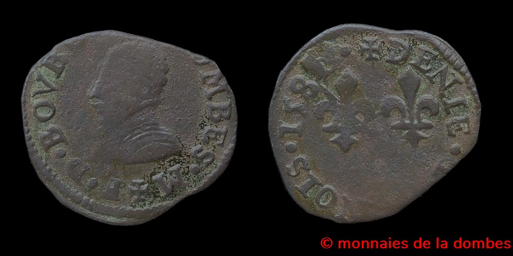 monnaies europe medievale france feodales francois ii de montpensier 1582 1592 denier tournois type 3 1585