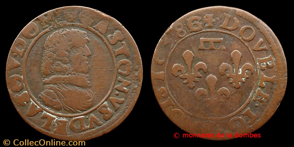 Gaston d'Orleans (1627-1650), Double Tournois type 8 - 1638 G/F monnaies france feodales gaston orleans 1627 1650 double tournois type 8 1638 g f