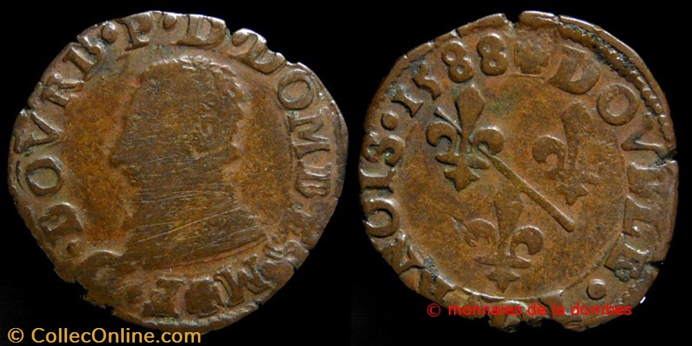 François II de Montpensier (1582-1592), Double tournois type 3 - 1588 monnaies france feodales francois ii de montpensier 1582 1592 double tournois type 3 1588