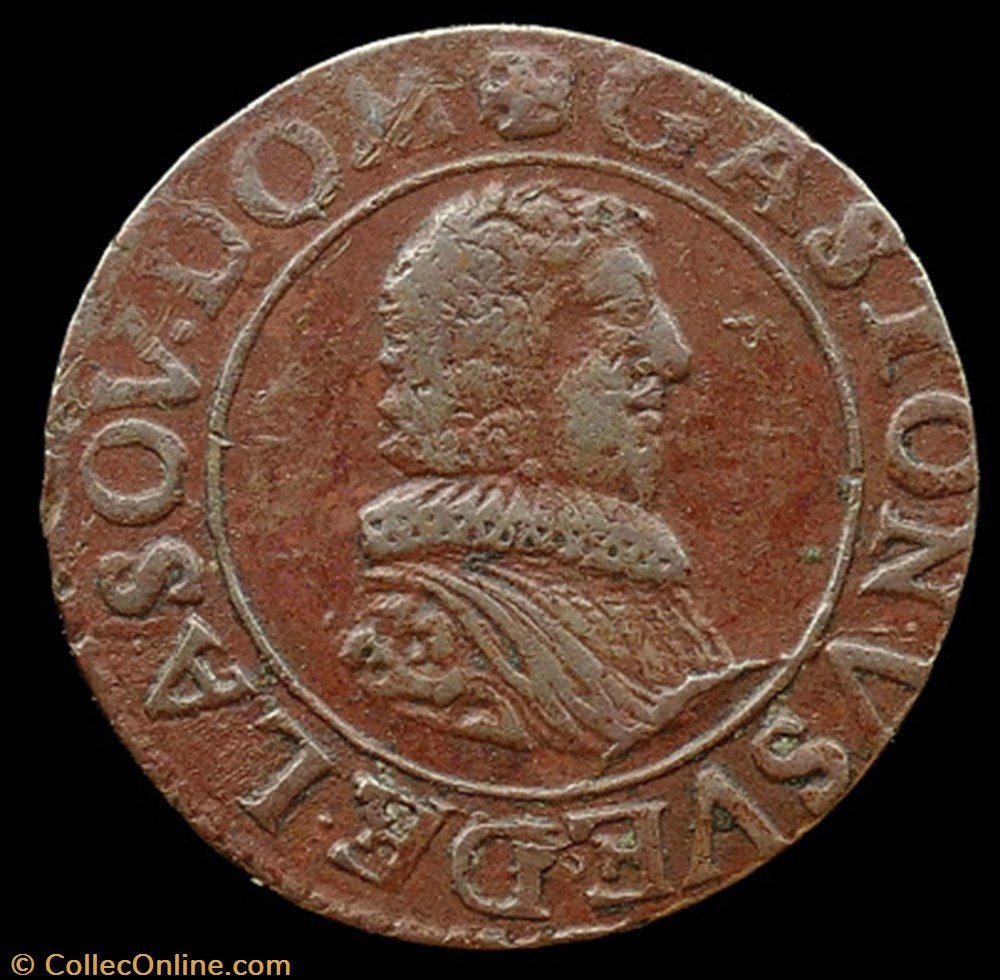 Gaston d'Orleans (1627-1650), Double Tournois type 8 - 1634 R monnaies france feodales gaston orleans 1627 1650 double tournois type 8 1634 r