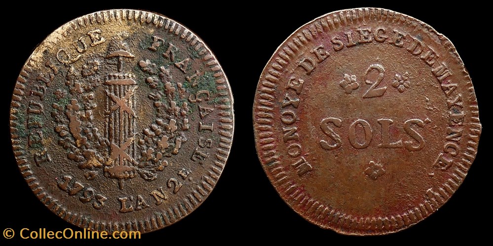 Siège de Mayence - 2 sols 1793 monnaies monde france siege de mayence 2 sols 1793