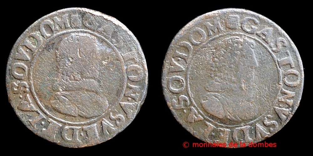 Gaston d'Orleans (1627-1650), Double Tournois type 8 - SD monnaies france feodales gaston orleans 1627 1650 double tournois type 8 sd
