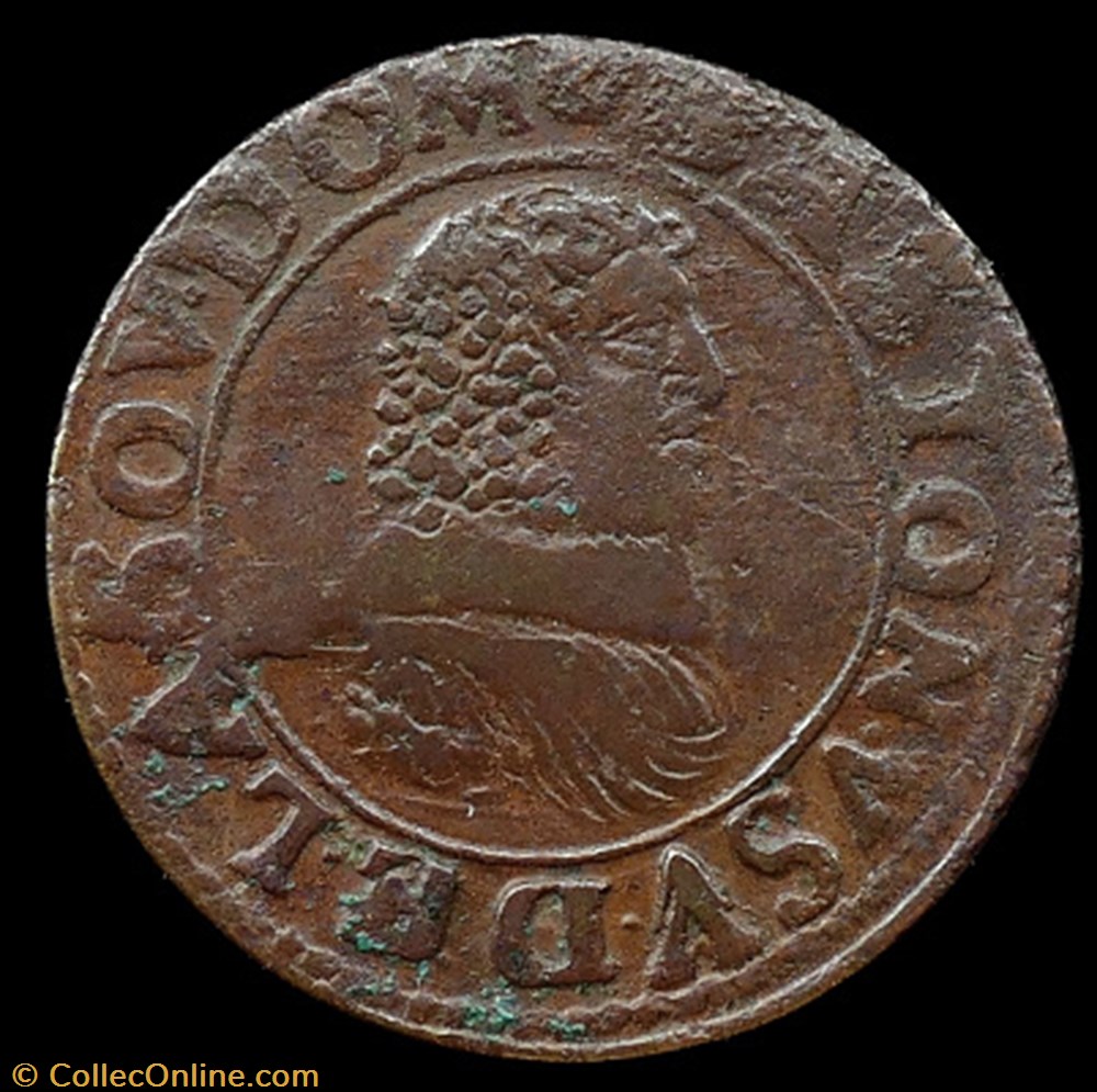 Gaston d'Orleans (1627-1650), Double Tournois type 8 - 1636 B monnaies france feodales gaston orleans 1627 1650 double tournois type 8 1636 b