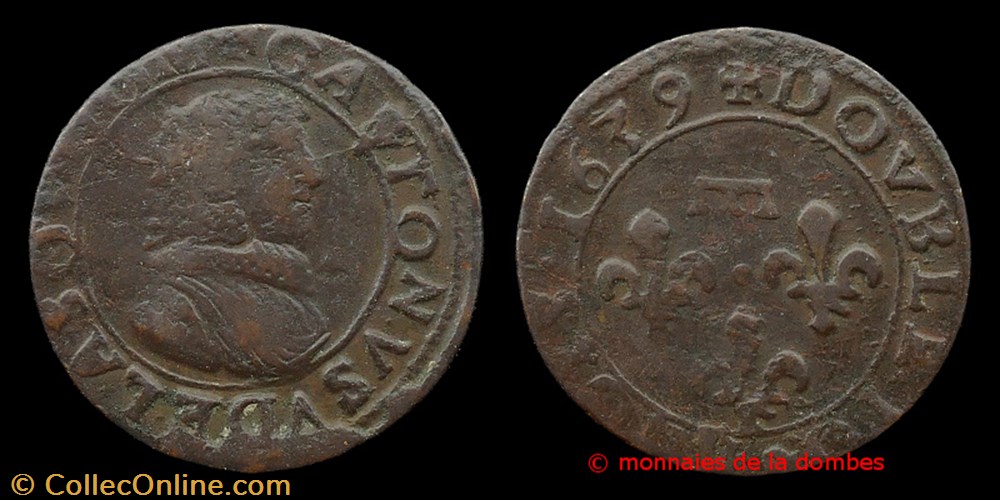 Gaston d'Orleans (1627-1650), Double Tournois type 8 - 1639 monnaies france feodales gaston orleans 1627 1650 double tournois type 8 1639