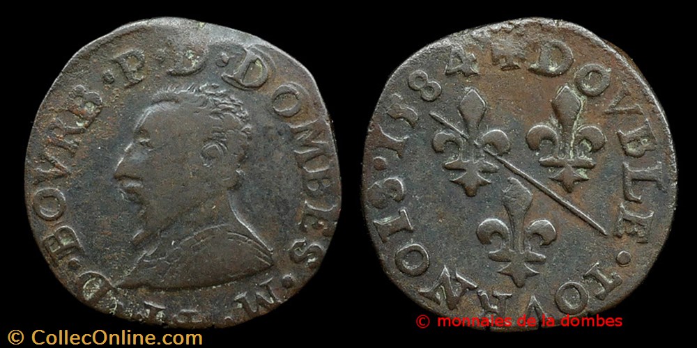 François II de Montpensier (1582-1592), Double tournois type 3 - 1584 monnaies france feodales francois ii de montpensier 1582 1592 double tournois type 3 1584