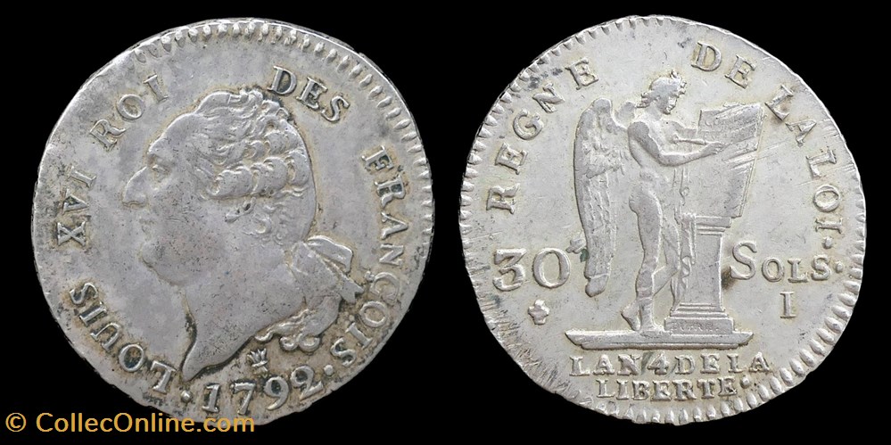 Constitution - 30 sols 1792 I monnaies monde france constitution 30 sols 1792 i