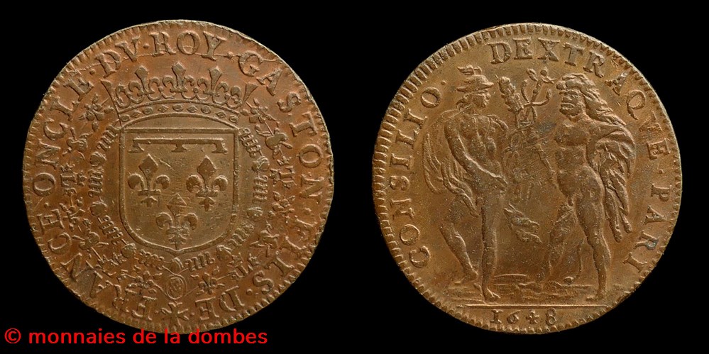 1648 - Gaston d'Orleans (1627-1650), Jeton, cuivre monnaies paranumismatique jetons poids 1648 gaston orleans 1627 1650 jeton cuivre