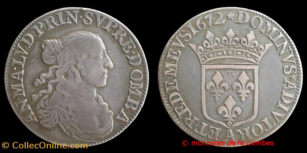 monnaies europe medievale france feodales 1672 anne marie louise orleans 1650 1693 demi ecu
