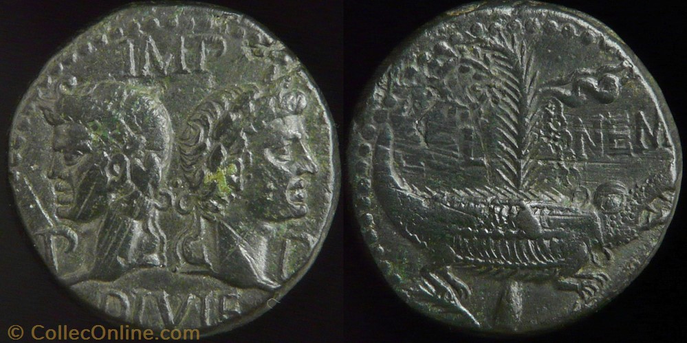 Augustus & Agrippa, Nemausus (Nîmes) Dupondius - type IV monnaies antiques romaines provinciales augustus agrippa nemausus nimes dupondius type iv