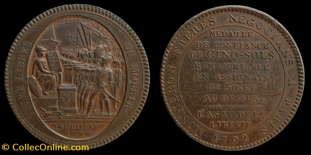 monnaies monde france monneron de 5 sols au serment an iv 1792 birmingham soho