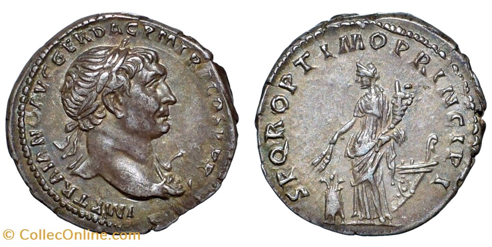 Trajan AR Denarius, Annona coins ancient to romans imperial and republican trajan ar denarius annona