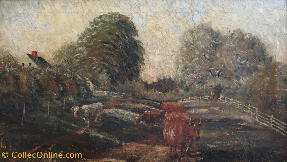 Cows in Lane art antiquities folk cows in lane