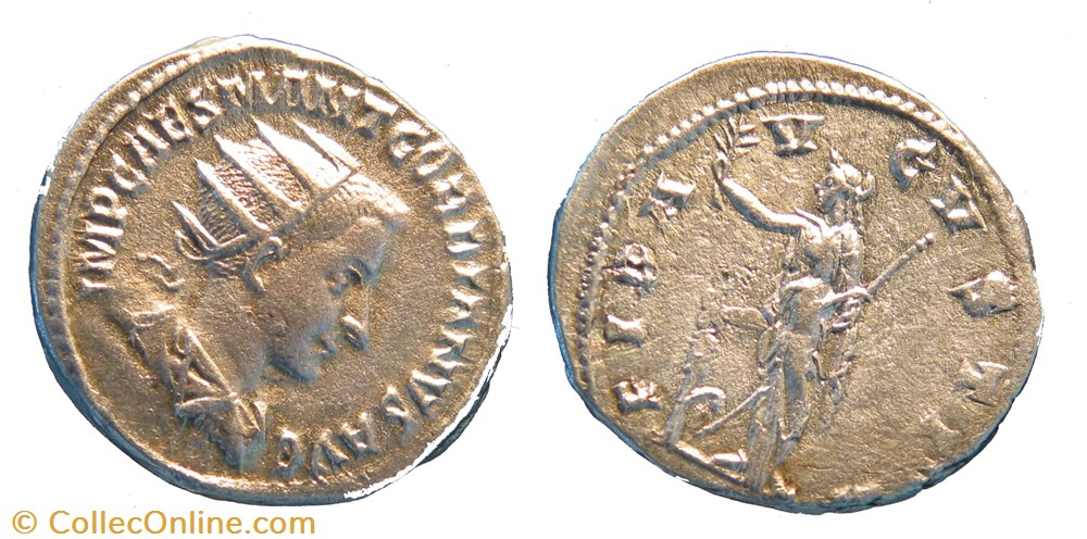 Antoninien 1ere émission Double frappe monnaies antiquite av jc romaines republicaines imperiales antoninien 1ere emission double frappe