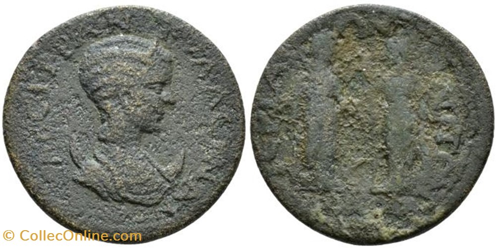 Tranquilline Alliance Perge et Side Ae26 Artémis et Apollon monnaie antique av jc romaine provinciale tranquilline alliance perge et side ae26 artemis et apollon
