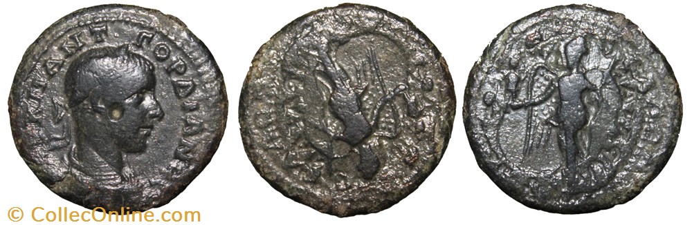 Gordien Triassaria Nike refrappe d'incus monnaie antique av jc romaine provinciale gordien triassaria nike refrappe incus