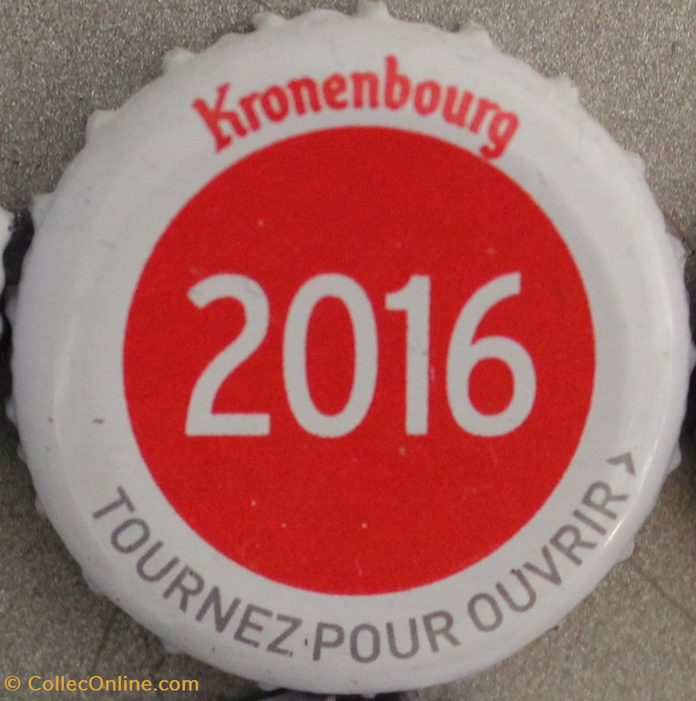 Série blanche 2016 capsules muselets biere 2016 texte blanc sur fond rouge 70eme anniversaire 1947 2017 brasserie kronembourg france