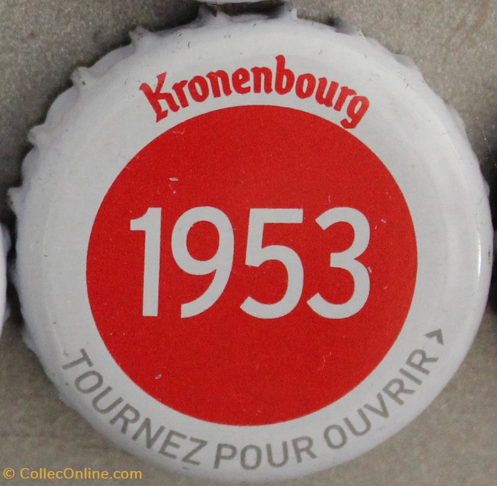 capsules muselets biere 1953 texte blanc sur fond rouge 70eme anniversaire 1947 2017 brasserie kronembourg france