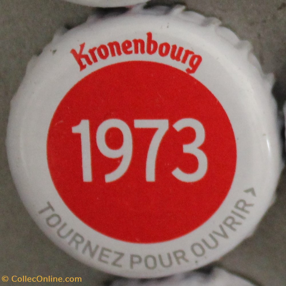 capsules muselets biere 1973 texte blanc sur fond rouge 70eme anniversaire 1947 2017 brasserie kronembourg france