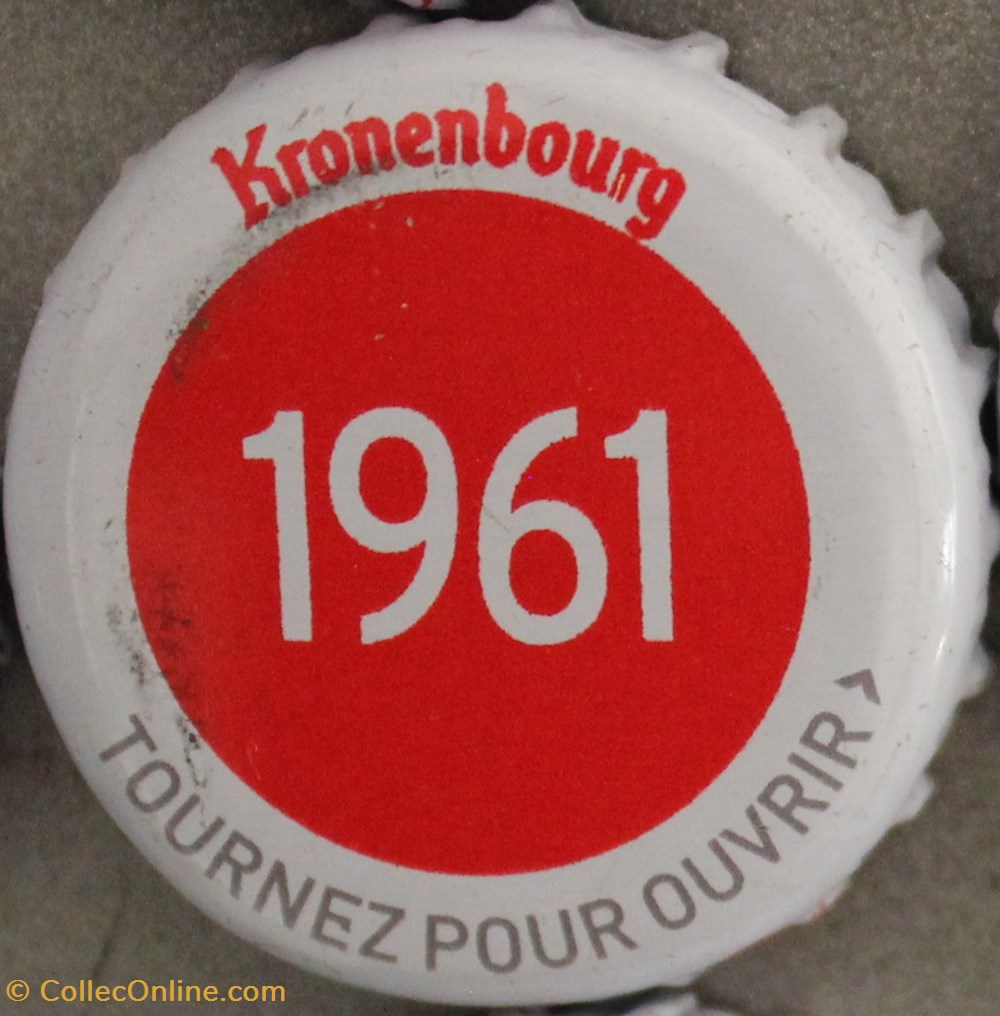 capsules muselets biere 1961 texte blanc sur fond rouge 70eme anniversaire 1947 2017 brasserie kronembourg france