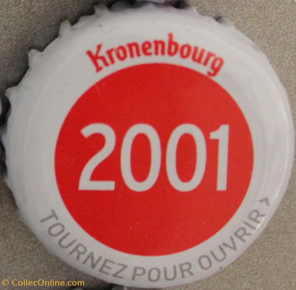 Série blanche 2001 capsules muselets biere 2001 texte blanc sur fond rouge 70eme anniversaire 1947 2017 brasserie kronembourg france