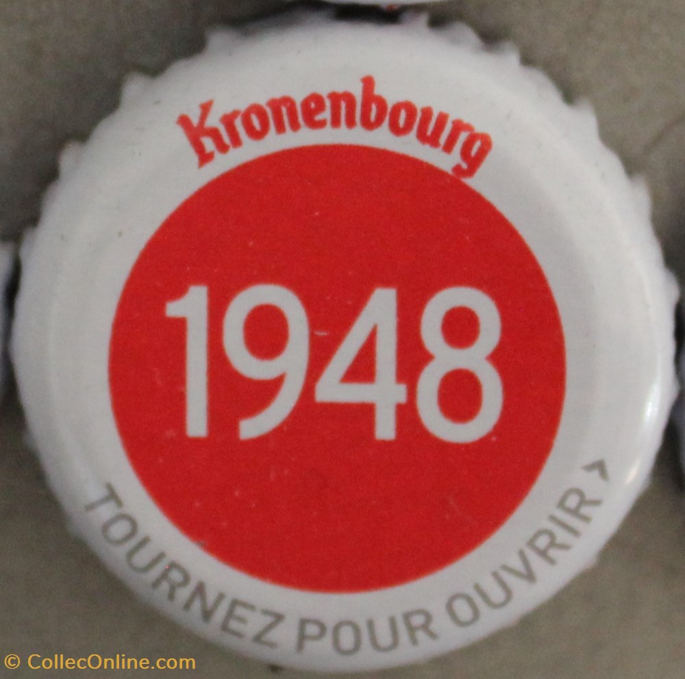 capsules muselets biere 1948 texte blanc sur fond rouge 70eme anniversaire 1947 2017 brasserie kronembourg france