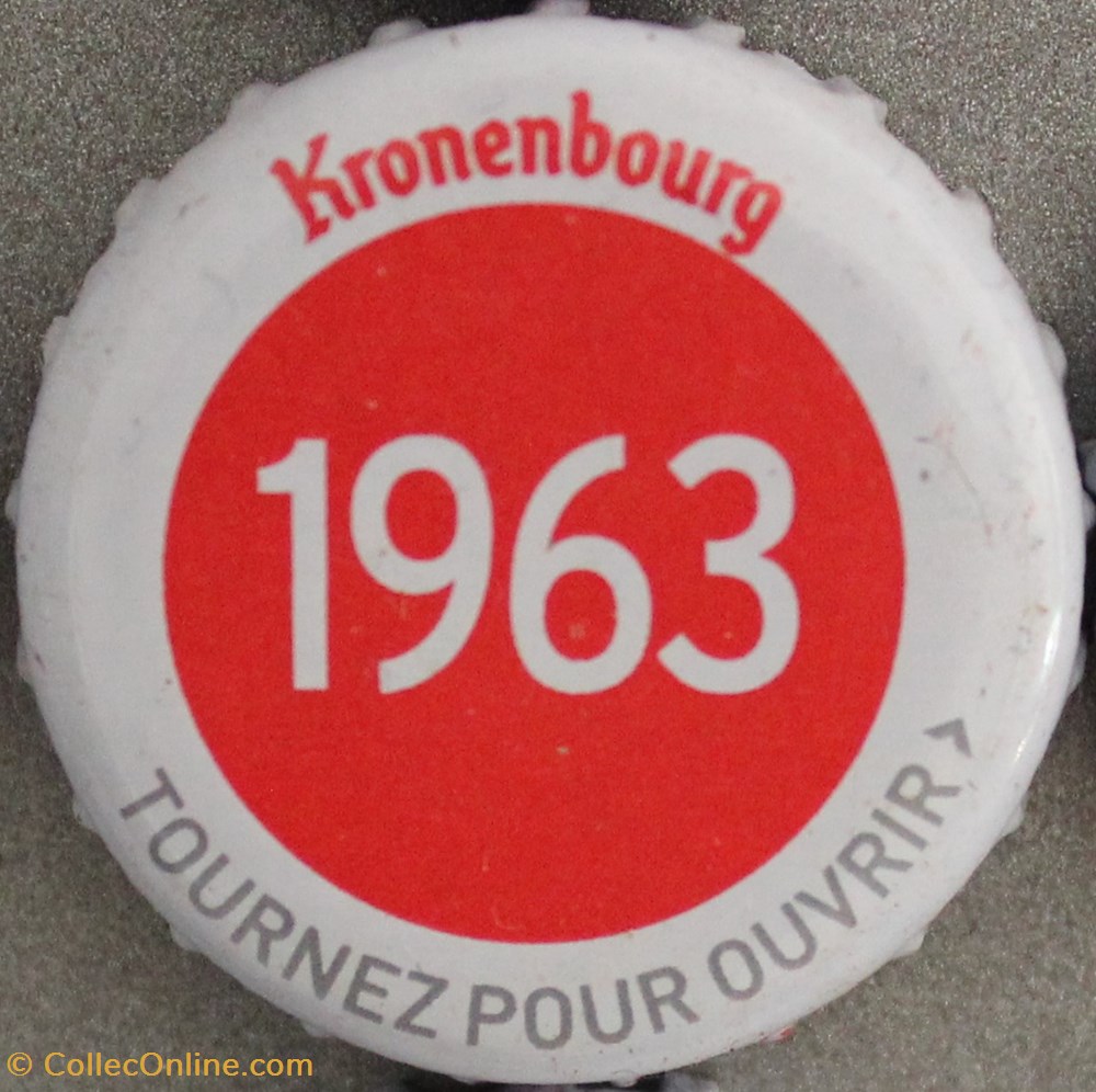capsules muselets biere 1963 texte blanc sur fond rouge 70eme anniversaire 1947 2017 brasserie kronembourg france