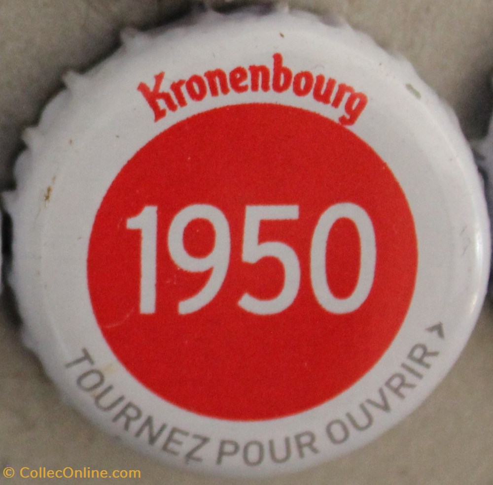 capsules muselets biere 1950 texte blanc sur fond rouge 70eme anniversaire 1947 2017 brasserie kronembourg france