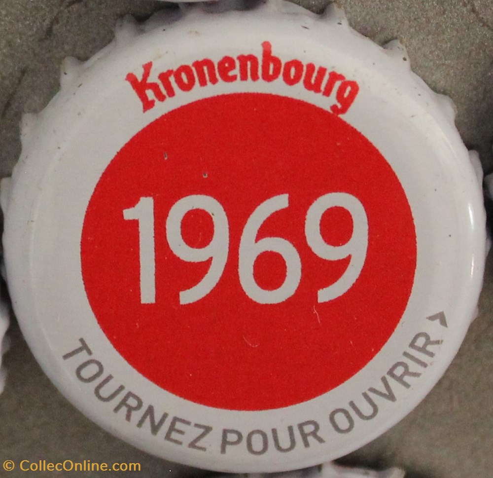 capsules muselets biere 1969 texte blanc sur fond rouge 70eme anniversaire 1947 2017 brasserie kronembourg france