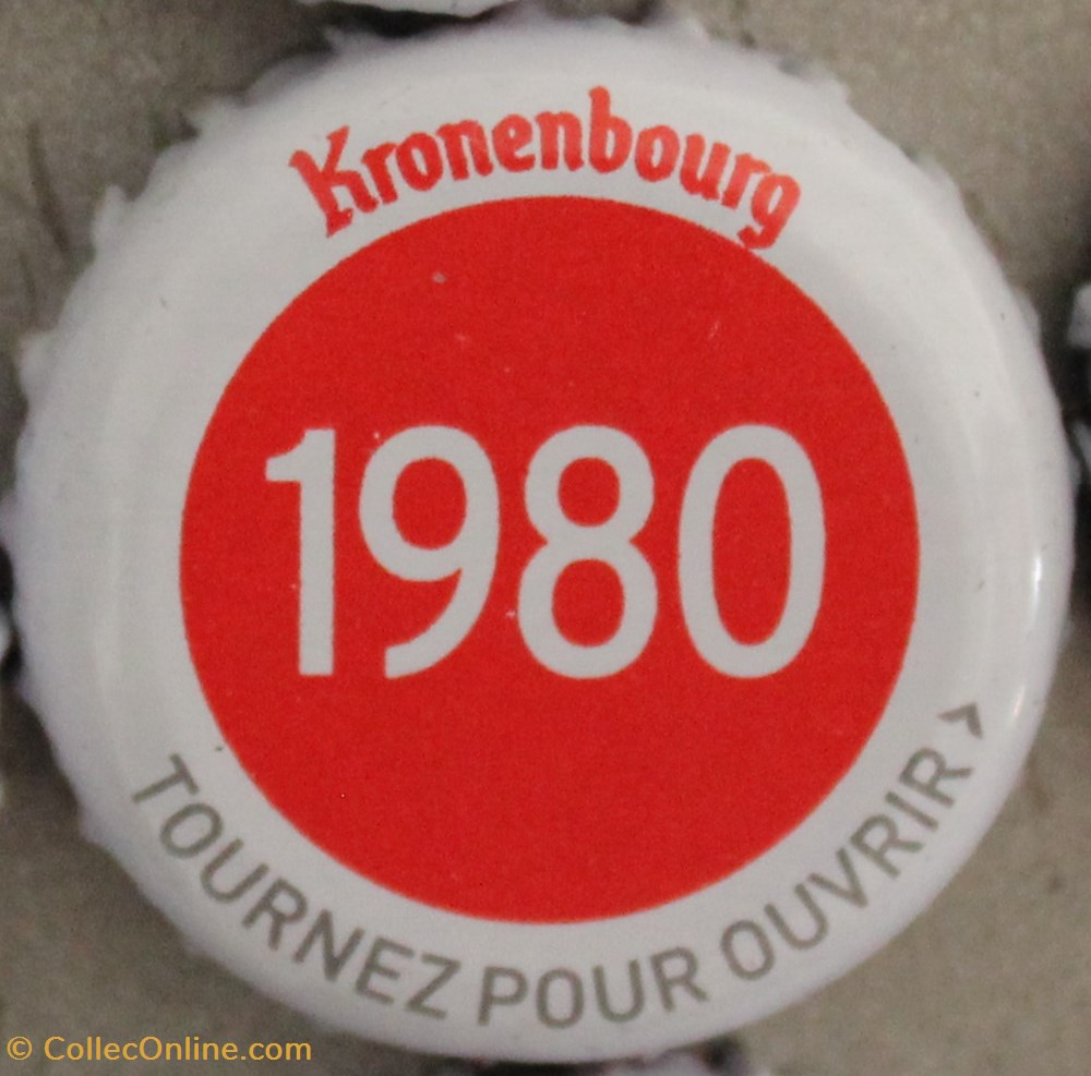 capsules muselets biere 1980 texte blanc sur fond rouge 70eme anniversaire 1947 2017 brasserie kronembourg france