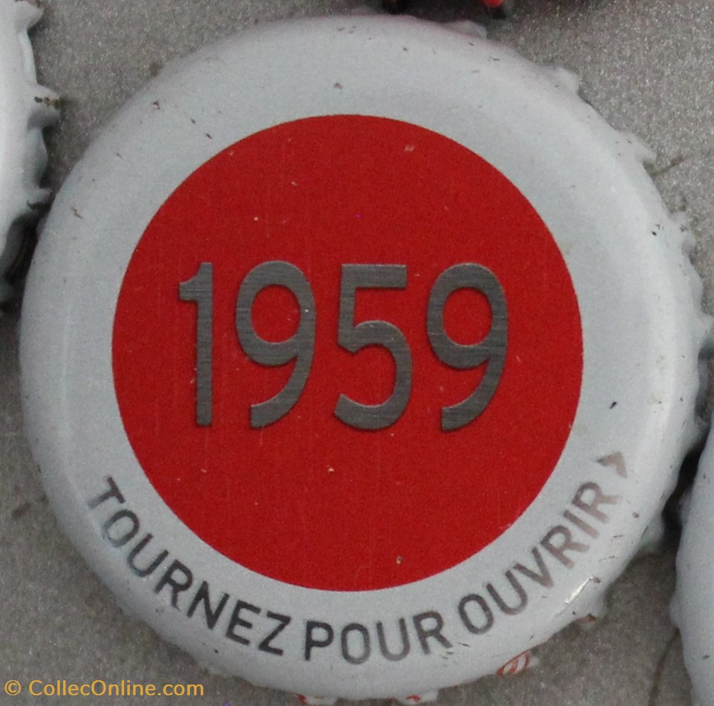 capsules muselets biere 1959 texte gris argente sur fond rouge 70eme anniversaire 1947 2017 brasserie kronembourg france