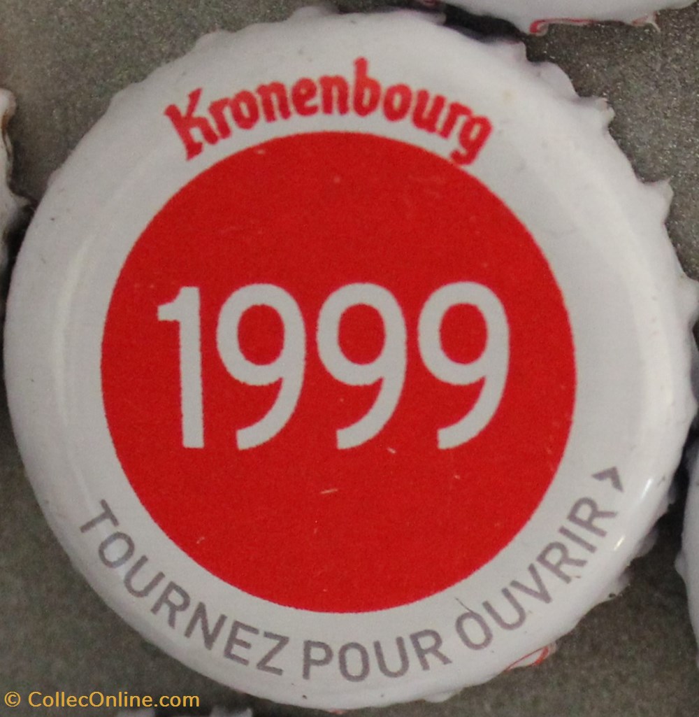 Série blanche 1999 capsules muselets biere 1999 texte blanc sur fond rouge 70eme anniversaire 1947 2017 brasserie kronembourg france