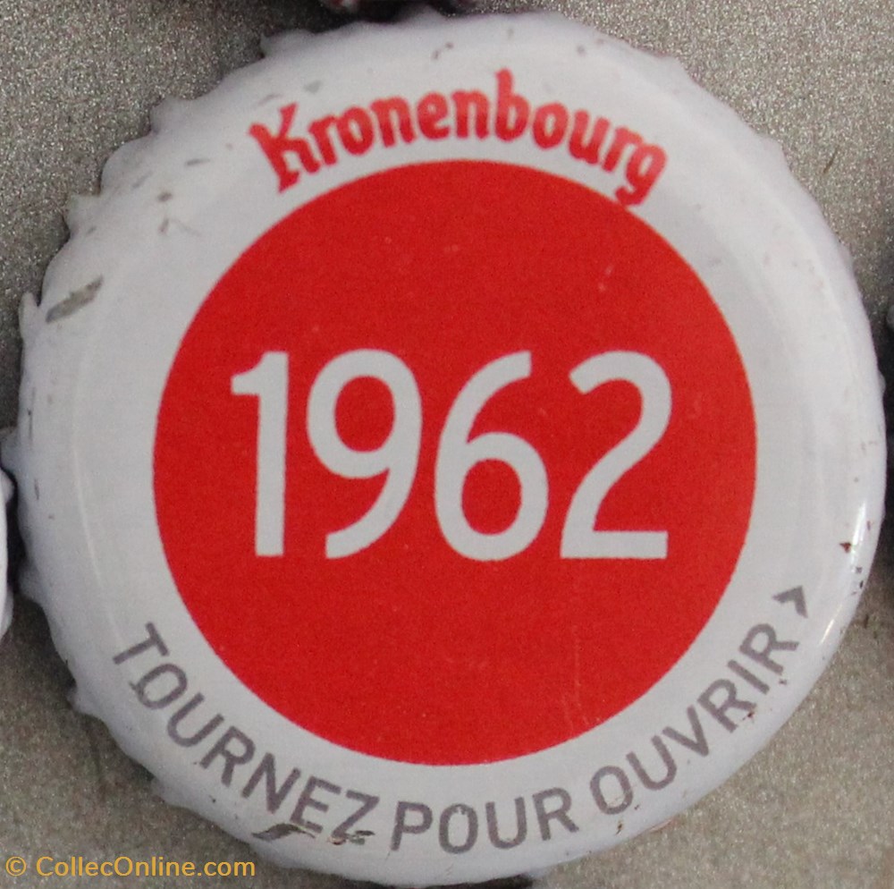 capsules muselets biere 1962 texte blanc sur fond rouge 70eme anniversaire 1947 2017 brasserie kronembourg france