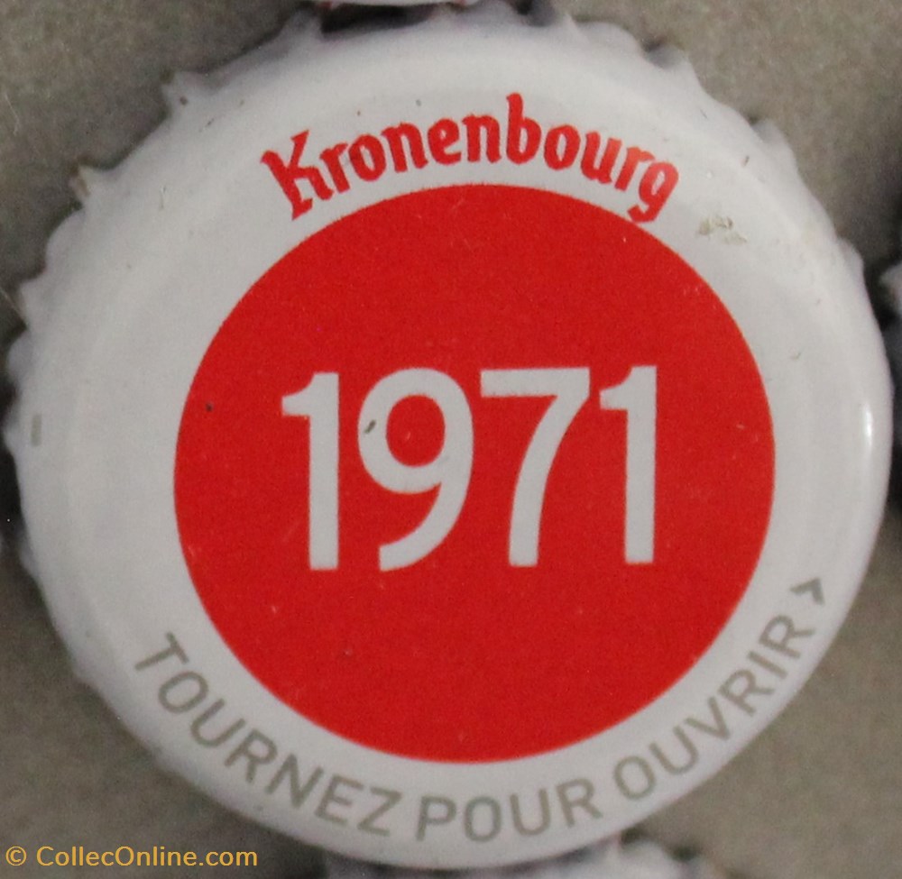 capsules muselets biere 1971 texte blanc sur fond rouge 70eme anniversaire 1947 2017 brasserie kronembourg france