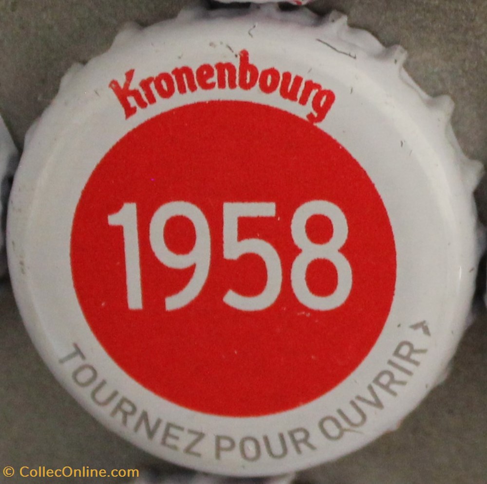 capsules muselets biere 1958 texte blanc sur fond rouge 70eme anniversaire 1947 2017 brasserie kronembourg france