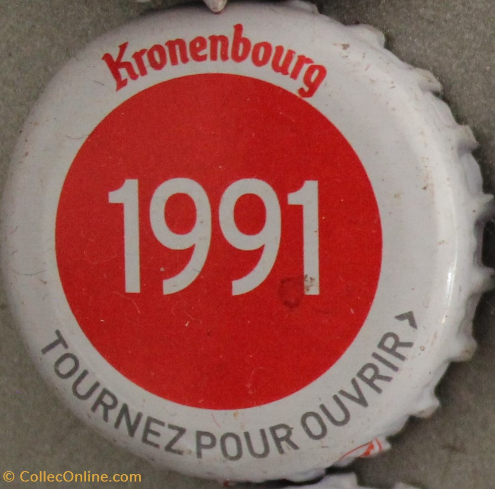 capsules muselets biere 1991 texte blanc sur fond rouge 70eme anniversaire 1947 2017 brasserie kronembourg france