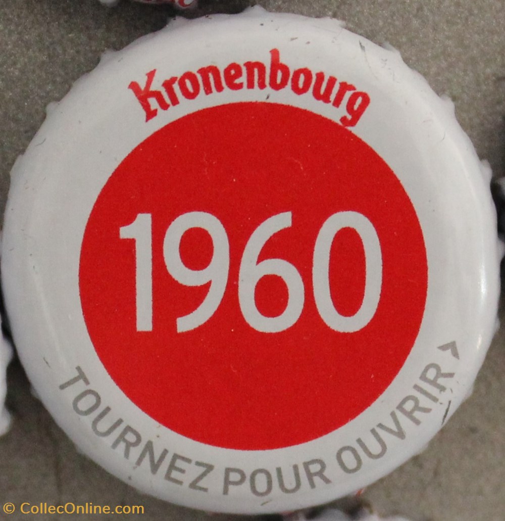 capsules muselets biere 1960 texte blanc sur fond rouge 70eme anniversaire 1947 2017 brasserie kronembourg france