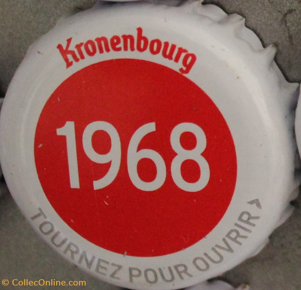 capsules muselets biere 1968 texte blanc sur fond rouge 70eme anniversaire 1947 2017 brasserie kronembourg france