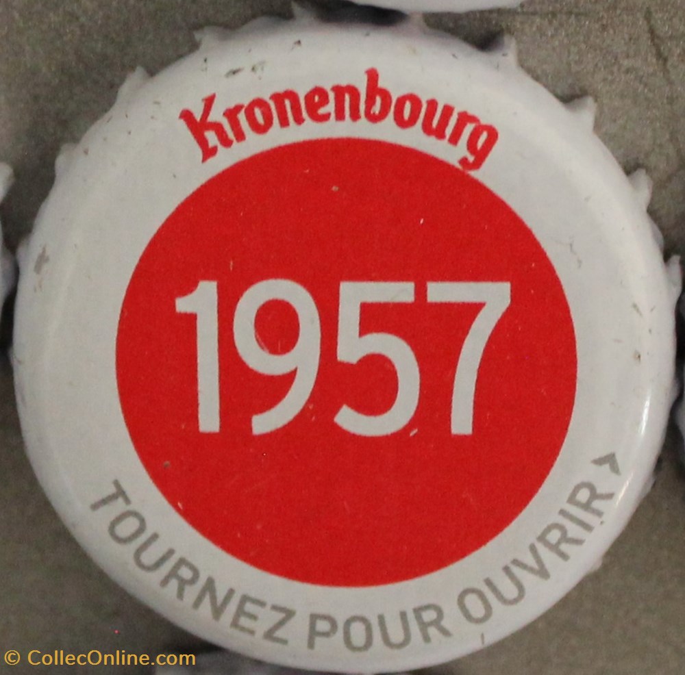 capsules muselets biere 1957 texte blanc sur fond rouge 70eme anniversaire 1947 2017 brasserie kronembourg france