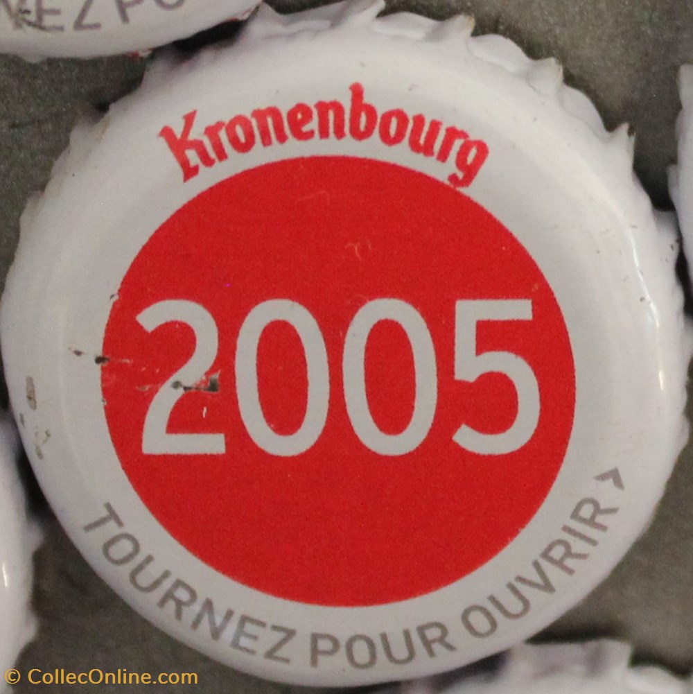 Série blanche 2005 capsules muselets biere 2005 texte blanc sur fond rouge 70eme anniversaire 1947 2017 brasserie kronembourg france