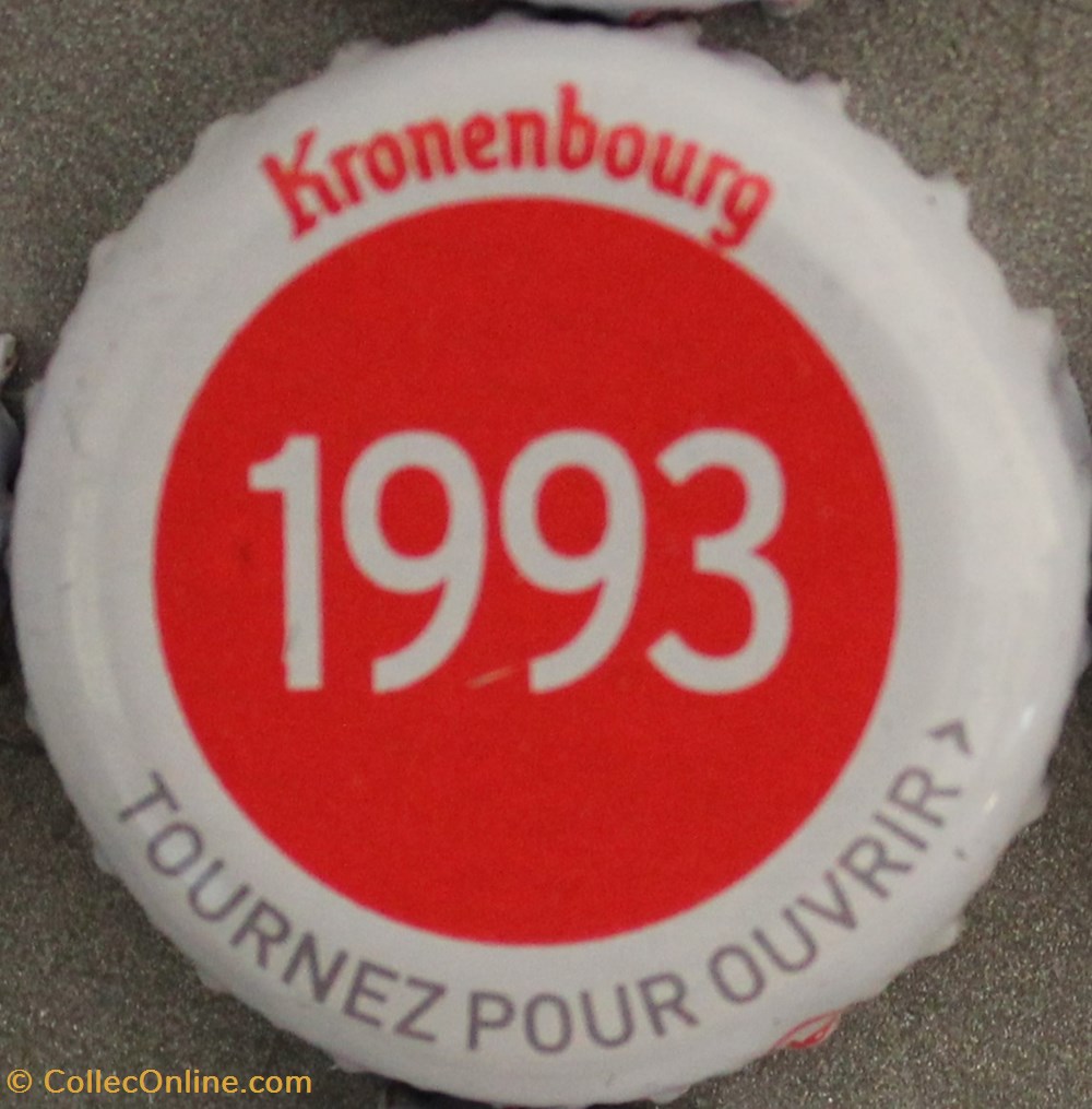 capsules muselets biere 1993 texte blanc sur fond rouge 70eme anniversaire 1947 2017 brasserie kronembourg france