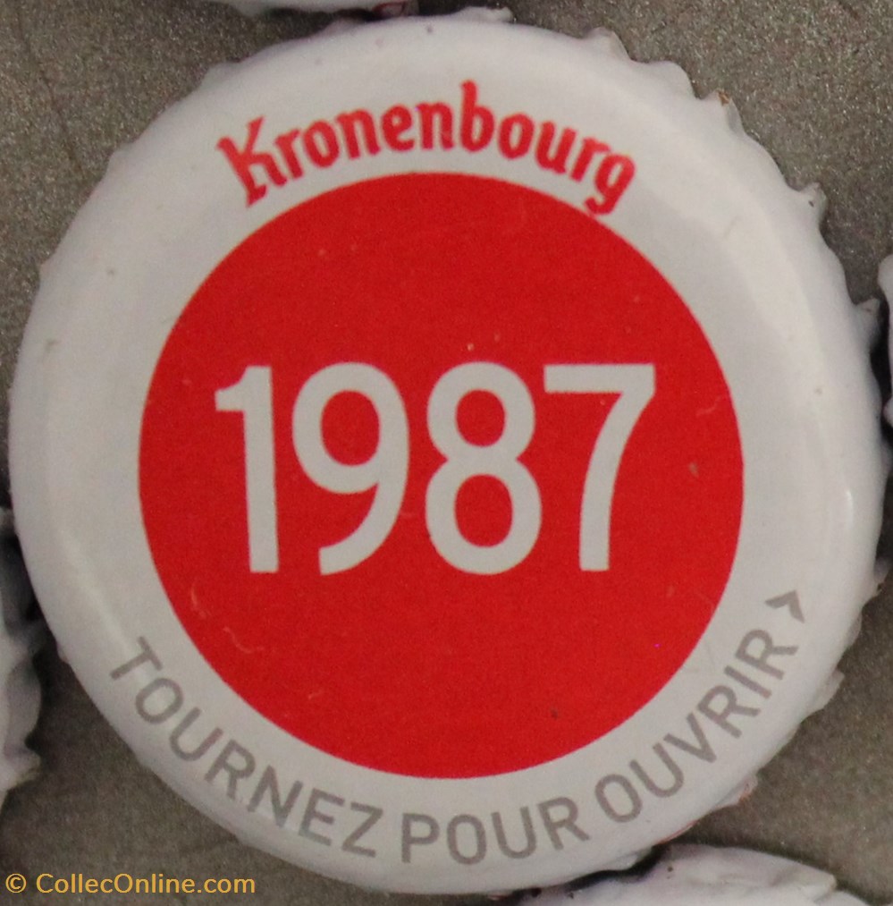 capsules muselets biere 1987 texte blanc sur fond rouge 70eme anniversaire 1947 2017 brasserie kronembourg france