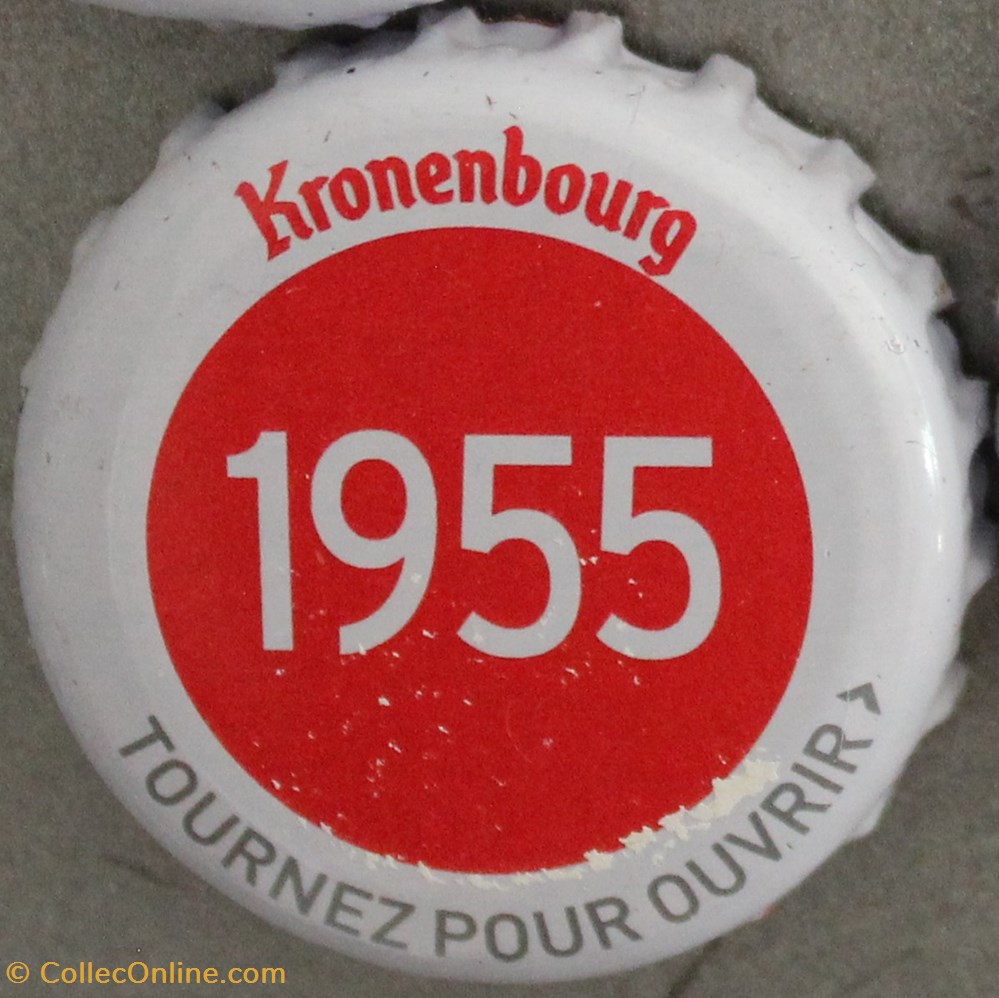 capsules muselets biere 1955 texte blanc sur fond rouge 70eme anniversaire 1947 2017 brasserie kronembourg france