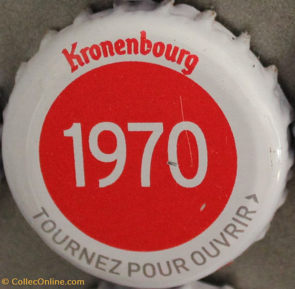 capsules muselets biere 1970 texte blanc sur fond rouge 70eme anniversaire 1947 2017 brasserie kronembourg france