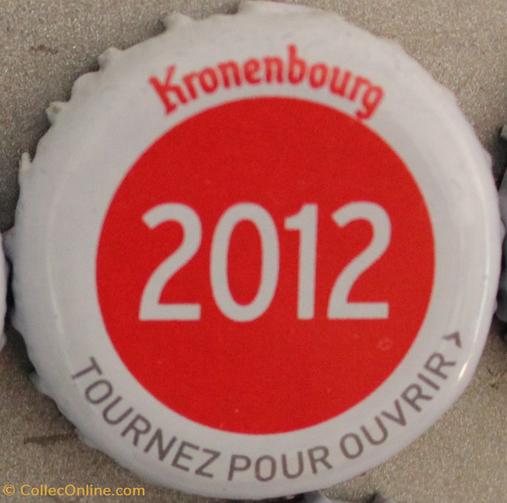 Série blanche 2012 capsules muselets biere 2012 texte blanc sur fond rouge 70eme anniversaire 1947 2017 brasserie kronembourg france