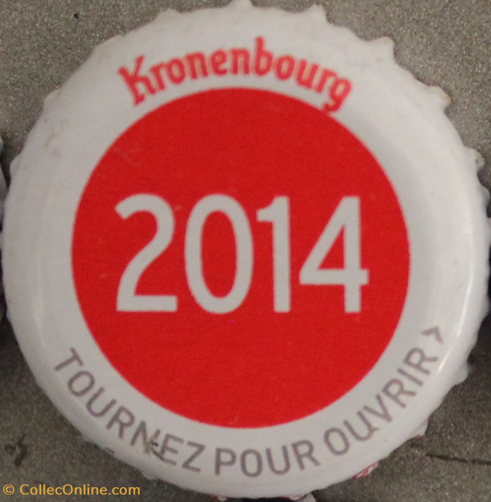 Série blanche 2014 capsules muselets biere 2014 texte blanc sur fond rouge 70eme anniversaire 1947 2017 brasserie kronembourg france