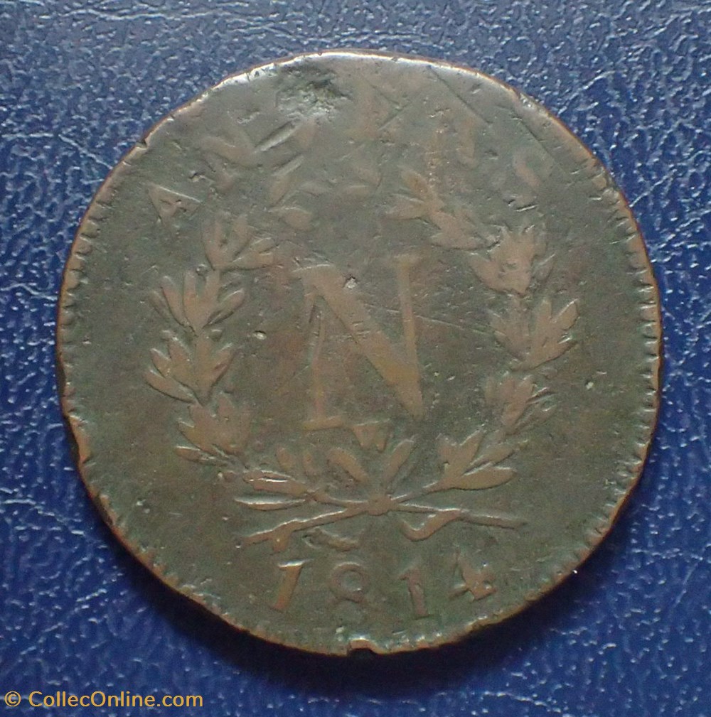 monnaies france modernes 10 cent 1814 napoleon ier initiale w frappe monnaie obsidionale avec point